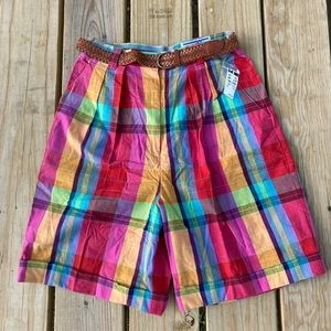80s VINTAGE NWT “ID” bright plaid shorts and woven belt